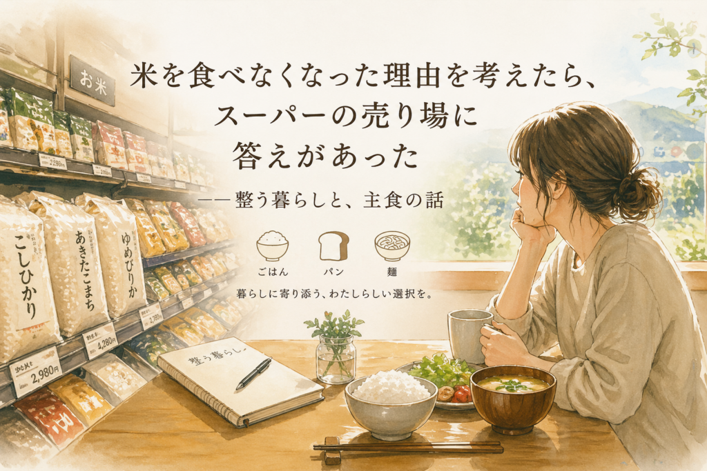 米の価格について考えている女性