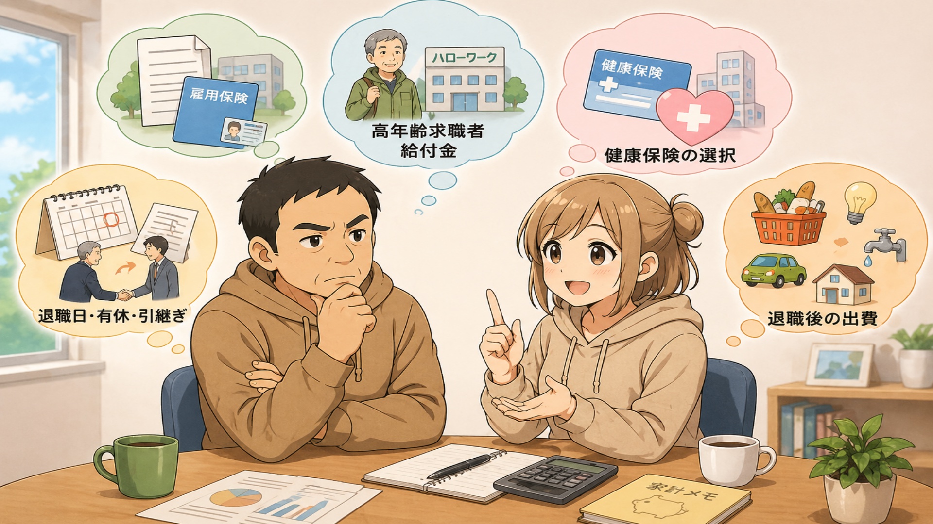 定年退職をまえにして話合う二人