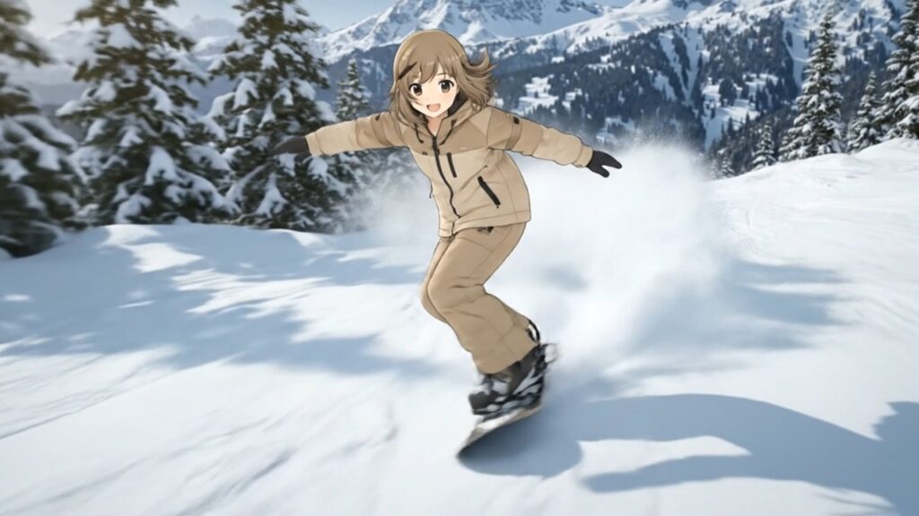 ボードで滑走するもち子さん