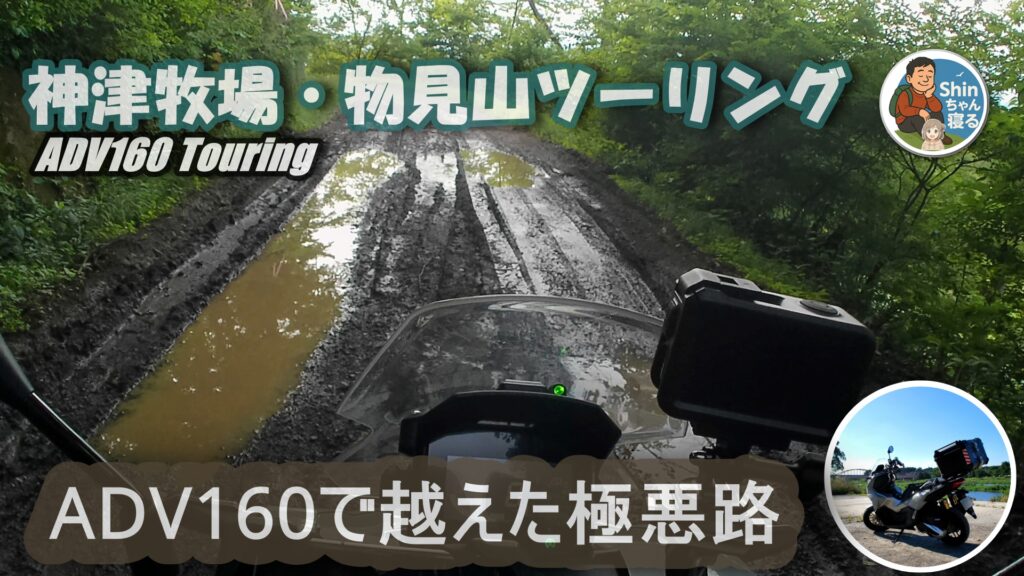 深い轍と大きな水たまりが続く山中の泥濘路