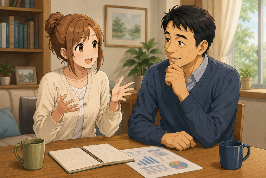 日本経済のデータを見ながら円安や経済政策について話し合うShinともち子さん